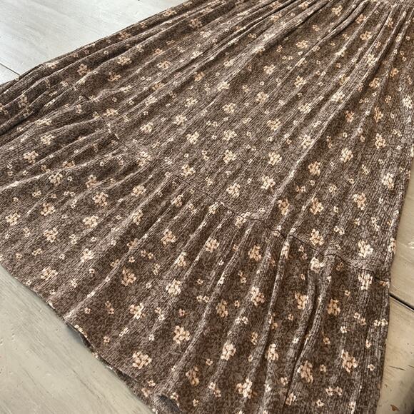 Neuflora Tan Cream Floral Dress Smocking Prairie Cottage Core Sz M Milk Maid - Picture 6 of 8